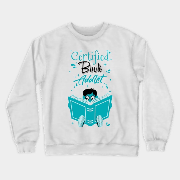 Book Addict Boy White Crewneck Sweatshirt by Malchev